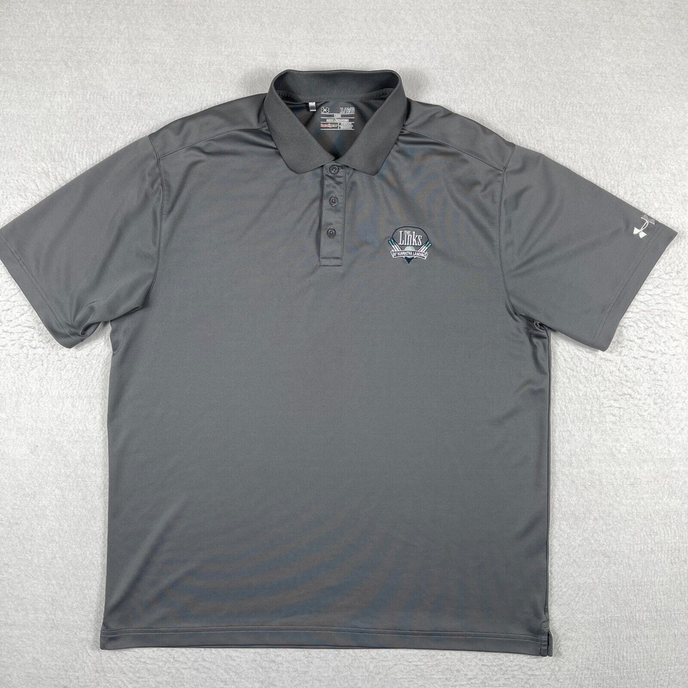 Under Armour Polo Shirt Mens XL Loose Gray Hiawatha Landing Golf Travel Vacation